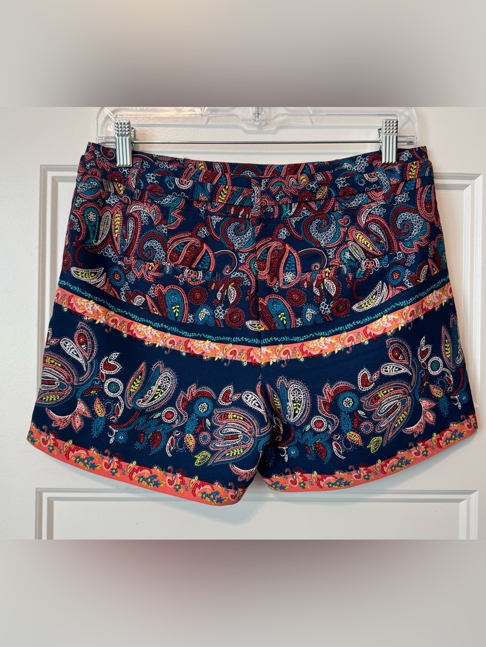 LOFT Paisley Print Tie Waist Shorts Navy Coral Size 0 Boho Summer - Picture 5 of 10
